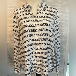 Jane and Delancey bulldog print blouse size XL